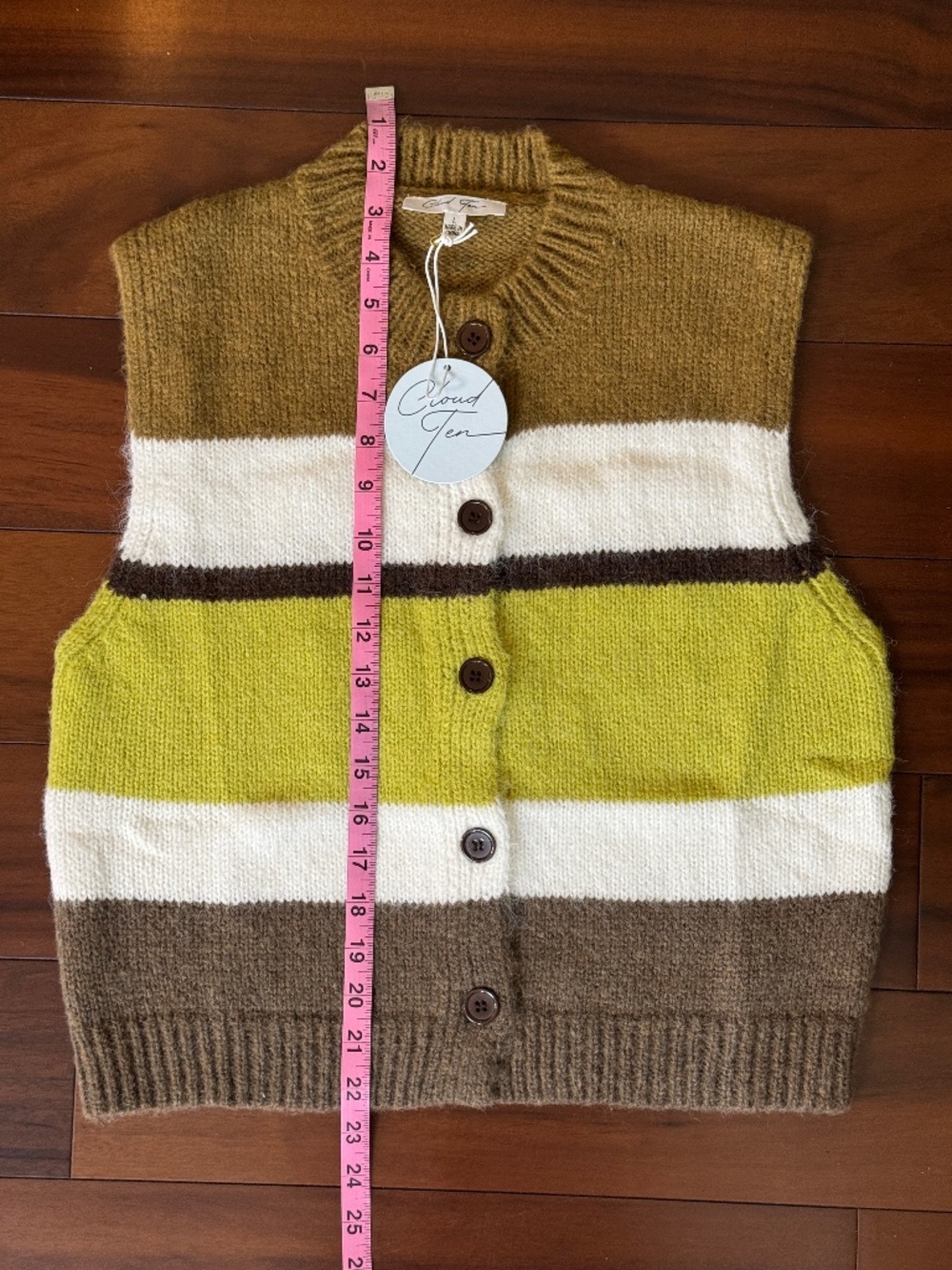 SLEEVELESS BUTTON UP COLOR BLOCK STRIPES SWEATER VEST TOP SIZE LARGE - NWT - Picture 13 of 15